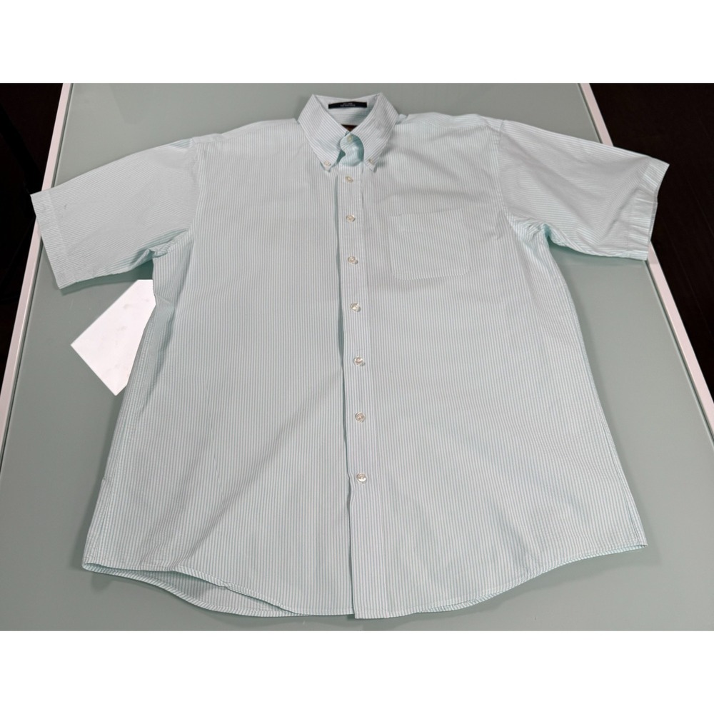 Bullington Seersucker Shirt Men's Green & White Stripe Lightweight Preppy -Large